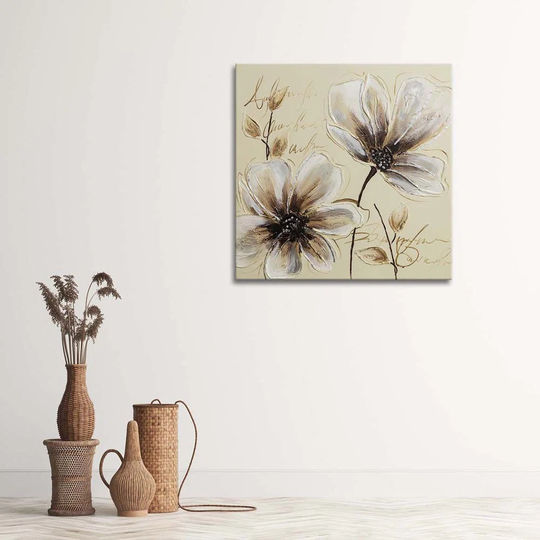 Canvas Print Painted Flowers Beige