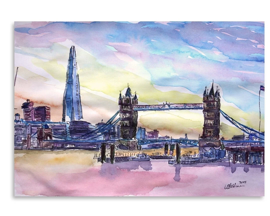 London England the Shard and Tower Bridge 2 by M Bleichner - Painting Print on Paper