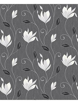Fine Décor Synergy Ebony Floral Glitter Wallpaper
