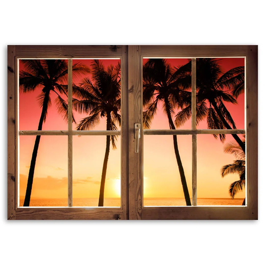 Canvas Print Palm Trees Sunset Window