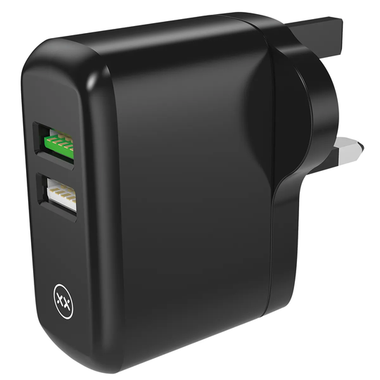 MIXX 2 Port Wall Plug QC3 Fast Charger - Black