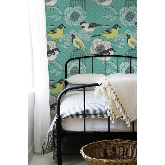 Audrielle Birds Flowers Vintage Paper Wallpaper