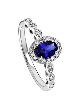 Love Diamond 9Ct White Gold Oval Created Sapphire And 0.10Ct Diamond Ring