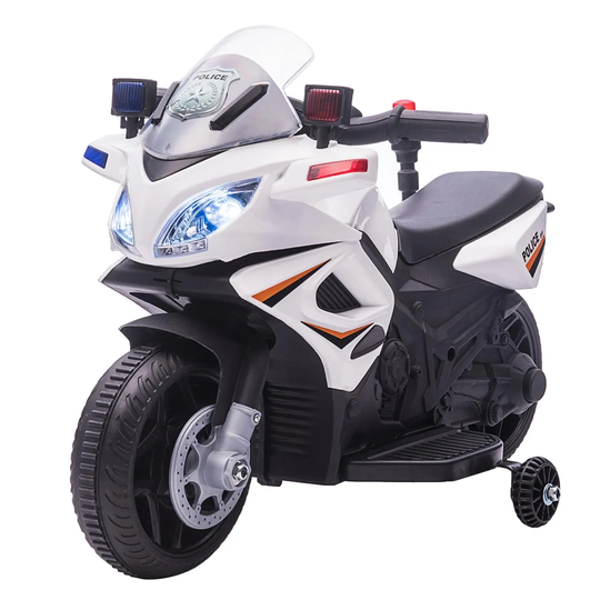 Reiten Kids 6V Electric Pedal Motorcycle Ride-On Toy with Rechargeable Battery - White