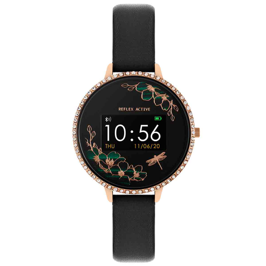 Reflex Active Series 3 Smart Watch With Colour Screen Crown Navigation And Up To 7 Day Battery Life - Round Polished Rose Gold Case And Stone Design With Black Strap Design