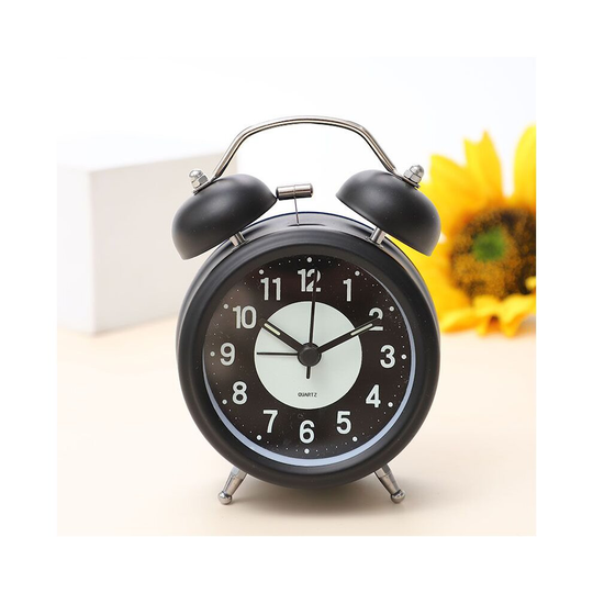 (Black, 8*4*12cm) Alarm Clock Night Luminous Round Silent Analog Clock Battery For Bedroom Table