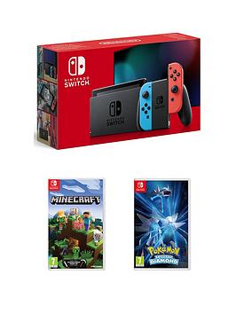 Nintendo Switch Neon Console With Pokemon: Brilliant Diamond &Amp; Minecraft