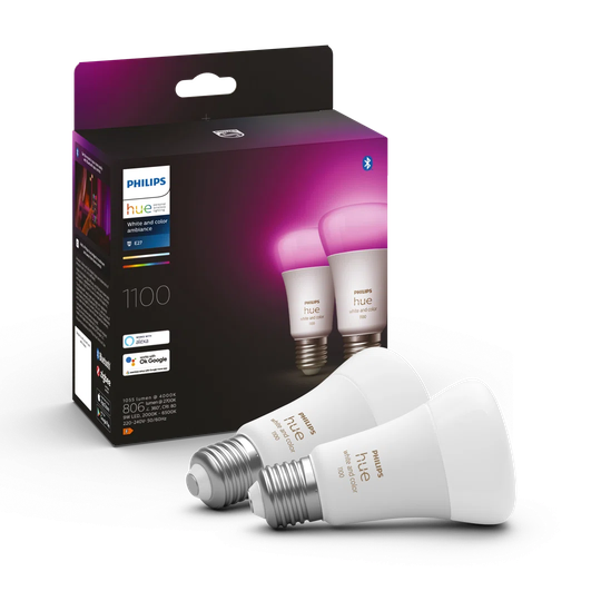 Philips Hue White & Colour Ambiance Smart Bulb Single Pack LED E27 with Bluetooth - 1100 Lumen