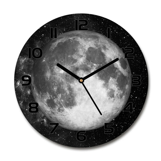 Glass Wall Clock 30Cm Round Decoration Picture Wall Art Modern Decoration Kitchen Living Room Silent - Moon,79513509