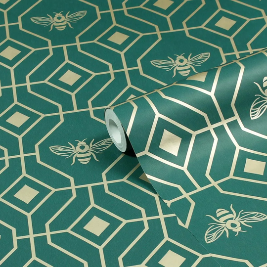 Furn. Bee Deco Emerald Green Geometric Foil Wallpaper