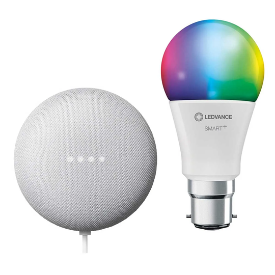 Google Nest Mini and Ledvance Smart+ Bluetooth B22D Rgbw Bulb Bundle