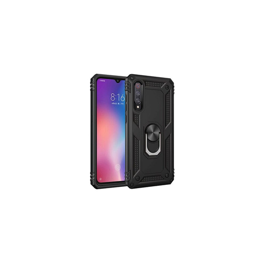 (Black) Samsung Galaxy A10 Hybrid Dual-Layer Armour Case With Magnetic Ring Stand