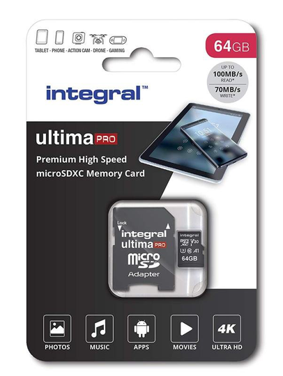 Integral 64GB 100/70MB Class 10 V30 UHS-I U3 MicroSD Card - INMSDX64G-100/70V30