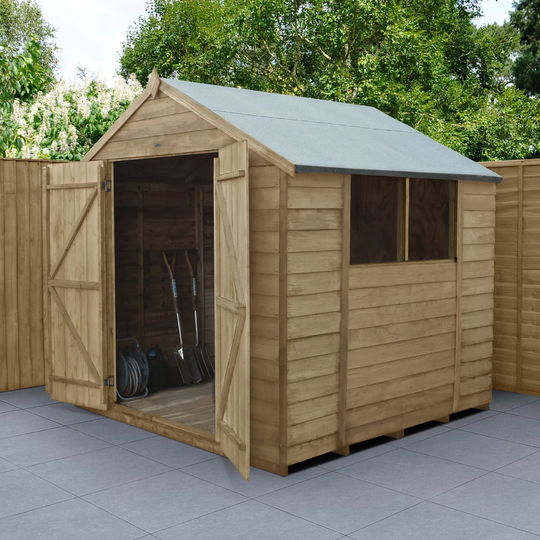 Forest Garden Overlap Pressure Treated 7X7 Apex Shed - Double Door