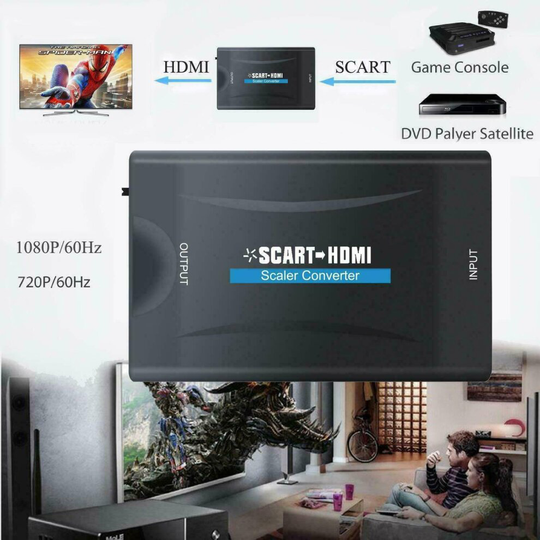 SCART to HDMI Adapter 1080P HD Video Audio Upscale Converter USB Cable TV DVD UK