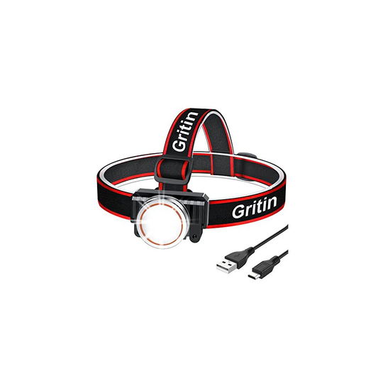 Head Torch Rechargeable, Gritin 2000L Super Bright Waterproof LED Headlamp Headlight with Motion Sensor Control, 4 Light Modes, 30 Hrs Runtime, 90?