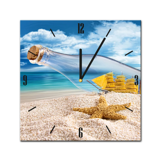 Glass Clock - Message In A Bottle With Starfish II