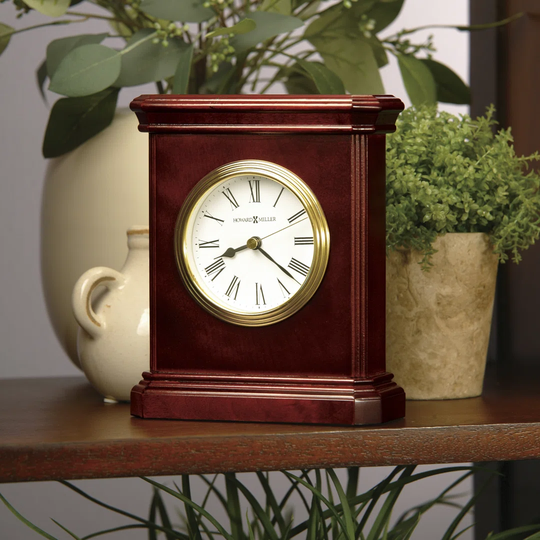 Traditional Analog Wood Quartz Tabletop Clock in Windsor Cherry
