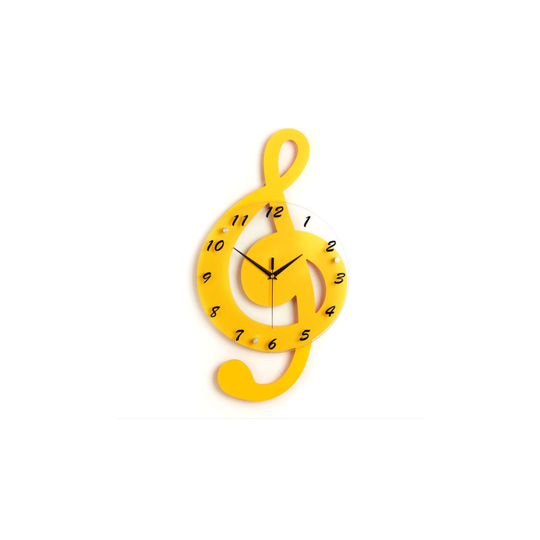 (yellow) New 3D G-Clef Music Note Wall Clock Modern Minimalist Wall Clock Quartz Movement for Bedroom Living Room Personality Decoration