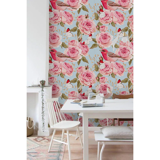 Walllpaper Roll 312X219cm Mural Decoration Wallpaper Material With Print Kitchen Livingroom Bedroom - English Rosesbirds