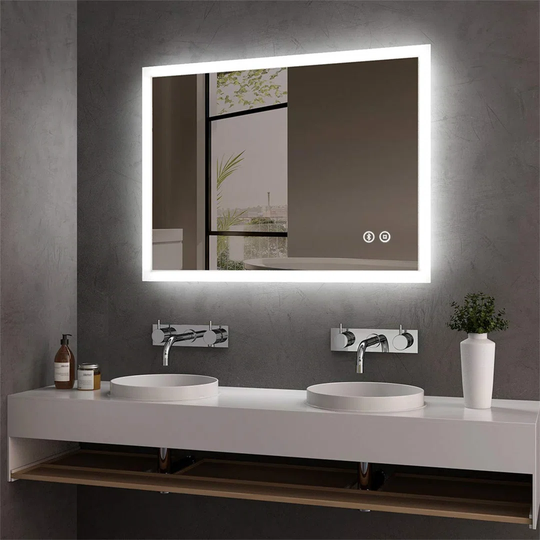 Led Bathroom Vanity Mirror - Thin Bathroom Wall Mounted Makeup Mirror With Shaver Socket, Bluetooth Speaker, LED Lights, Touch Switch, Demister Pad Wa