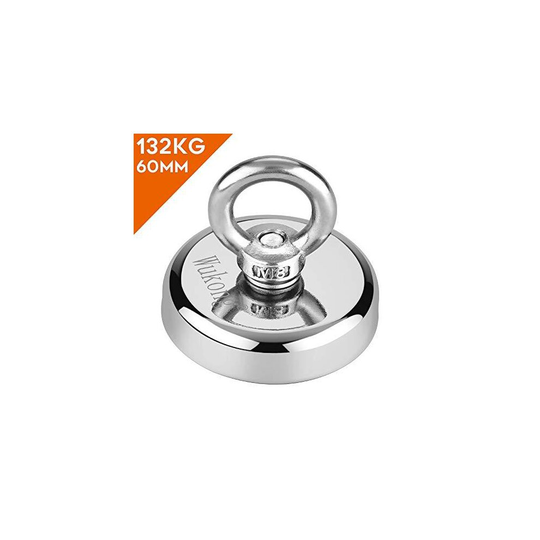Round Neodymium Eyebolt Fishing Magnet Super Power N52 Pulling Force 290LB(132KG) Diameter x 60mm Thick x 15mm for Magnet Fishing and Salvage in Riv