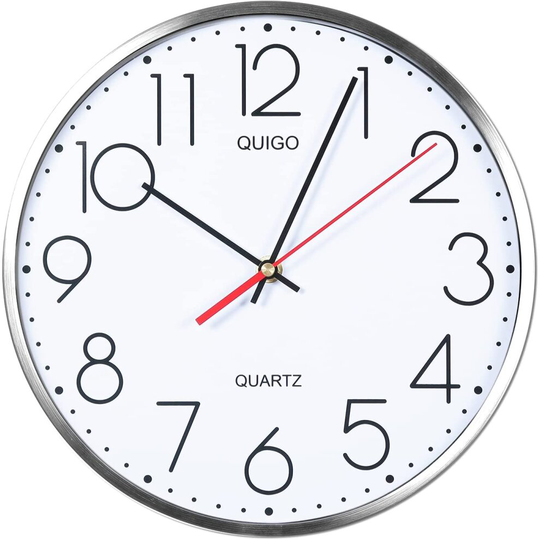 QUIGO Wall Clock for Living Room, Kitchen Clocks, 28cm Large Non Ticking Modern Metal Quartz Silent wall clock Decor Bedroom,...