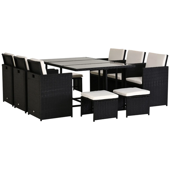 Outsunny 11Pc Patio Furniture Rattan Dining Set Garden Wicker Table Chairs Seat