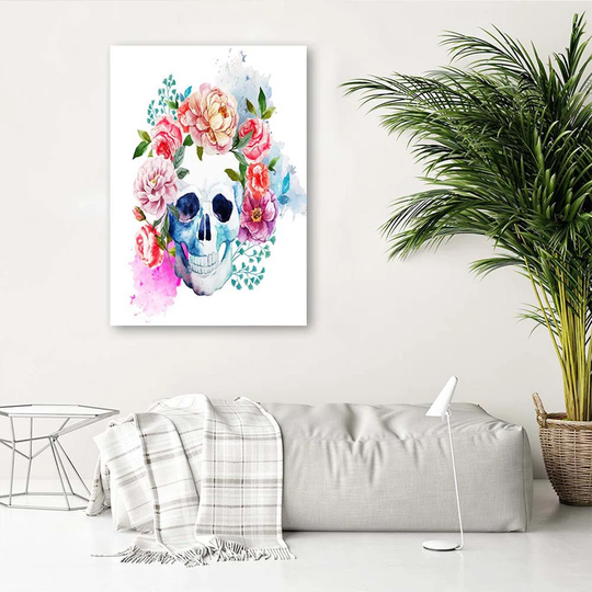 Canvas Print Skull Flowers Colourful