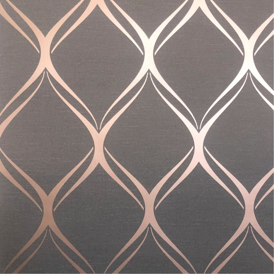(Charcoal/Copper) Clifton Wave Geometric Wallpaper