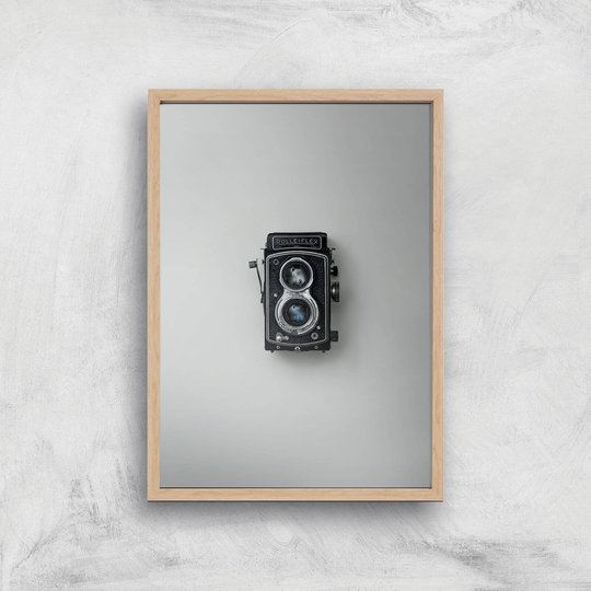 Old Camera Giclee Art Print - A4 - Wooden Frame