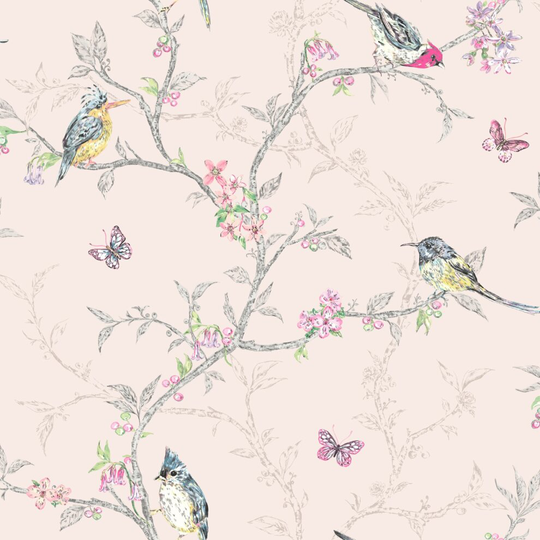 (Blush Pink) Phoebe Birds Wallpaper