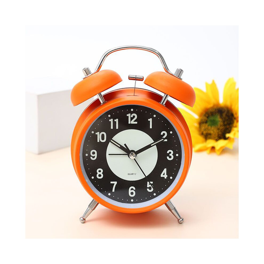 (Orange, 10*5.5*16cm) Alarm Clock Night Luminous Round Silent Analog Clock Battery For Bedroom Table
