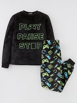 V By Very Boys Gaming Super Soft Fleece Pyjamas - Black/Multi