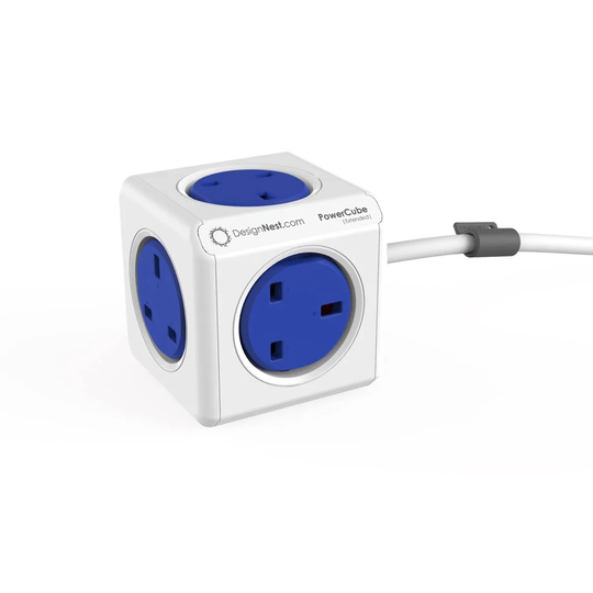 Allocacoc PowerCube Extended 5 Socket 1.5metre Extension Lead Adapter Outlet - Blue