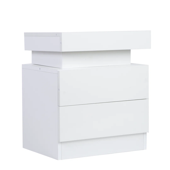 Coloful Led Light Bedside Table Large Capacity Storage Cabinet With 2 Drawers For Bedroom(uk Plug 220v )