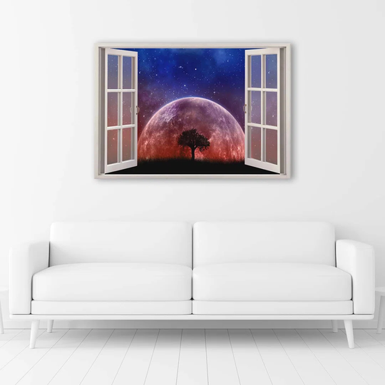 Canvas Print Window View 3D Moon Tree