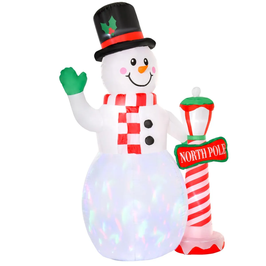 Bon Noel Christmas Inflatable Snowman with Street Lamp Lighted Decoration