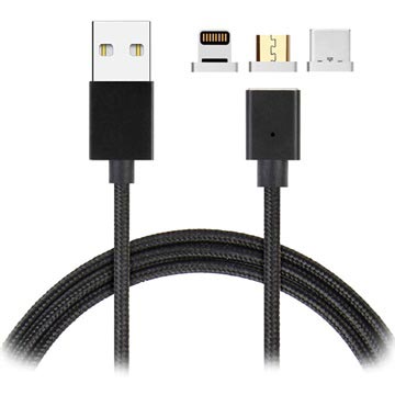 3-in-1 Magnetic Cable - Lightning, MicroUSB, Type-C (Bulk) - Black