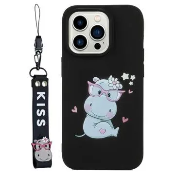 Kiss Series iPhone 14 Pro TPU Case with Strap - Hippo