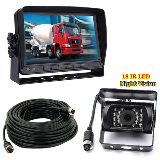7" Car LCD Monitor Bus RV Truck Waterproof Reversing Backup Camera Kit