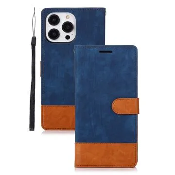 Two-Tone iPhone 14 Pro Wallet Case - Dark Blue