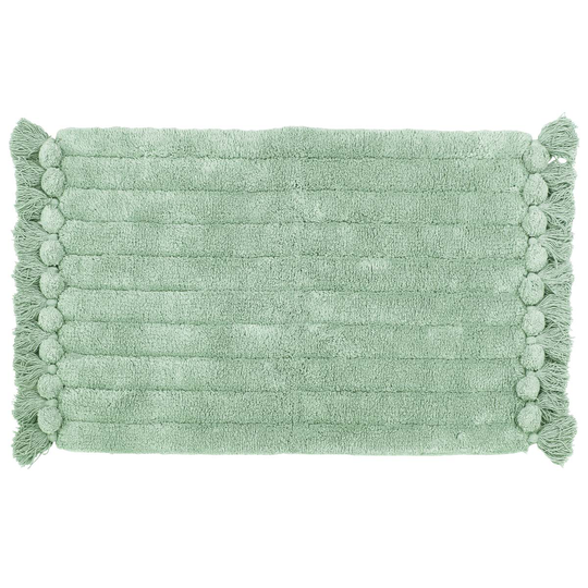 The Linen Yard Ribbed Tassel Cotton Woven Anti-slip Bath Mat Sage