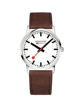 Mondaine Simply Elegant 40 Mm Genuine Leather Unisex Watch, Brown, Men