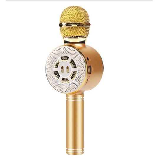 (Gold) Usb Rechargeable Wireless Bluetooth Microphone With Large Speaker And Led Lights