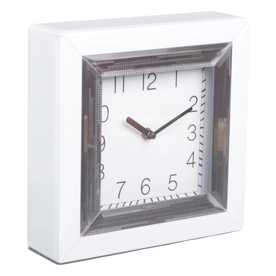 Analog Quartz Tabletop Clock in White/Grey