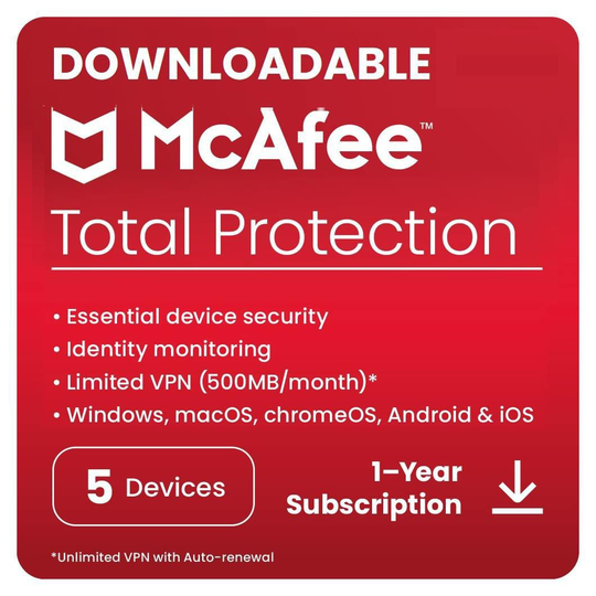 McAfee Total Protection 1 Year, 5 Devices Digital Download