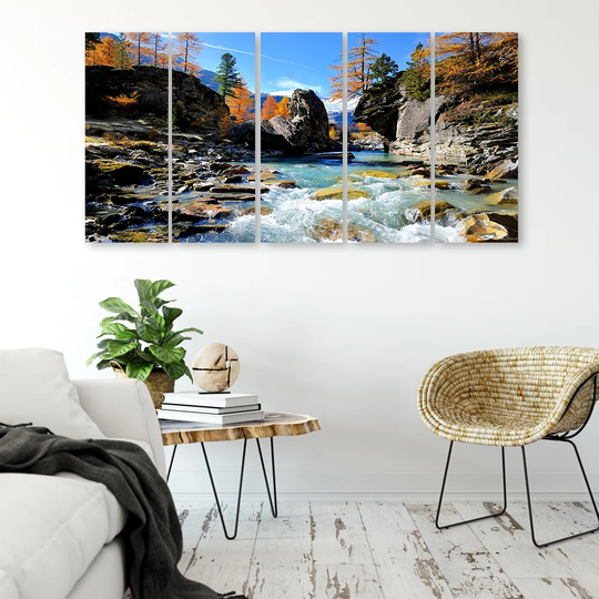 Canvas Print Mountains Waterfall Rocks