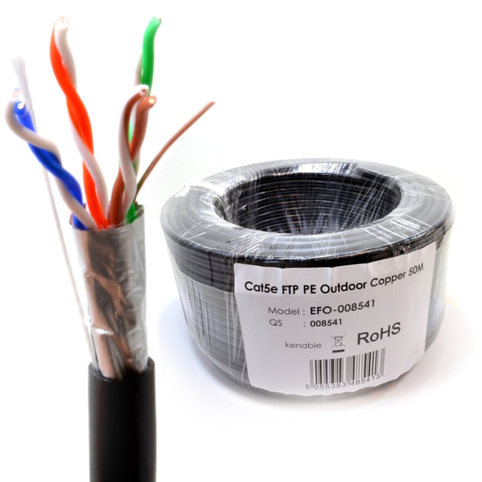 kenable External SHIELDED CAT5e Outdoor COPPER Ethernet Cable FTP Reel 50m