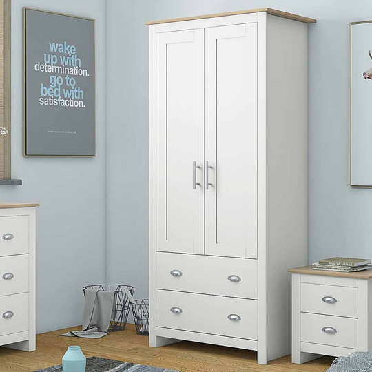 FWStyle Cream & Light Oak Traditional 2 Door 2 Drawer Combination Wardrobe